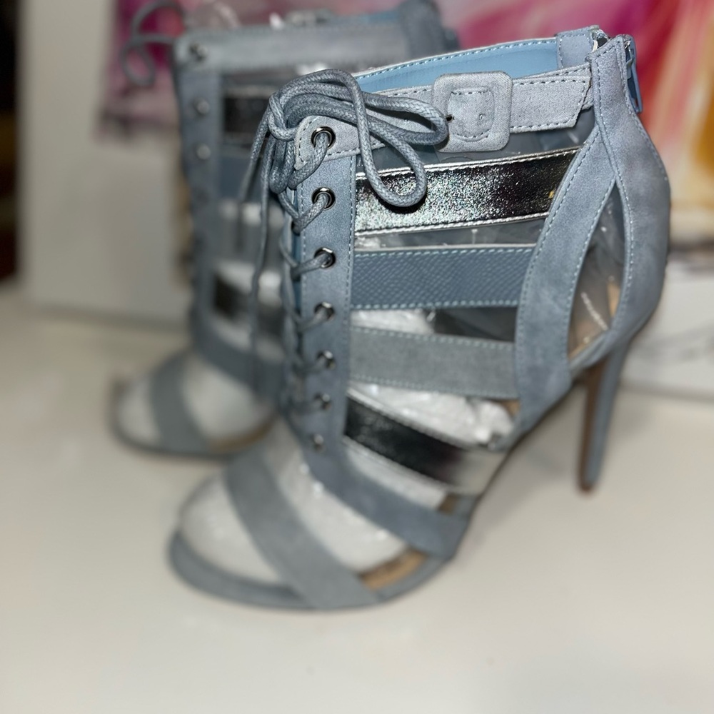 Baby Blue/ Sliver open toe Heels